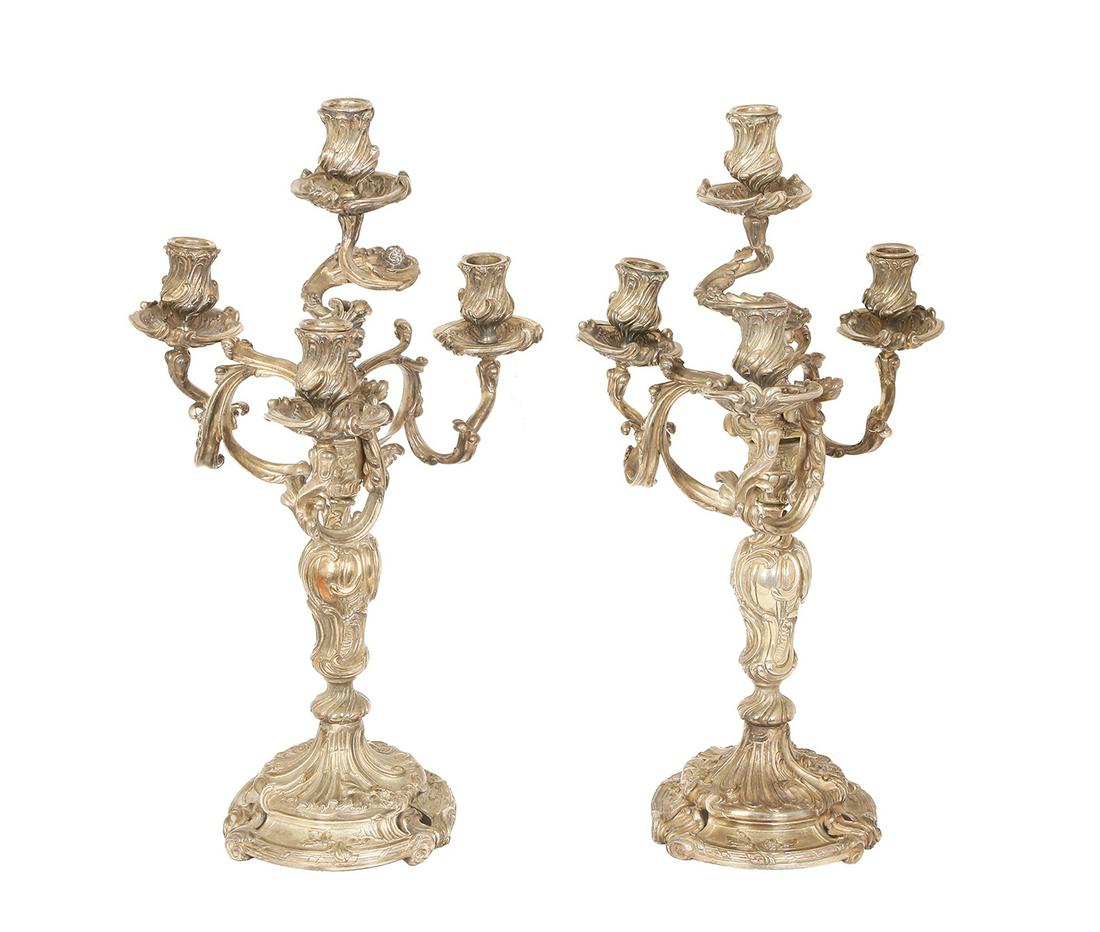 A PAIR OF 19TH CENTURY FRENCH BRONZE SILVERPLATE CANDELABRA (1 of 1)