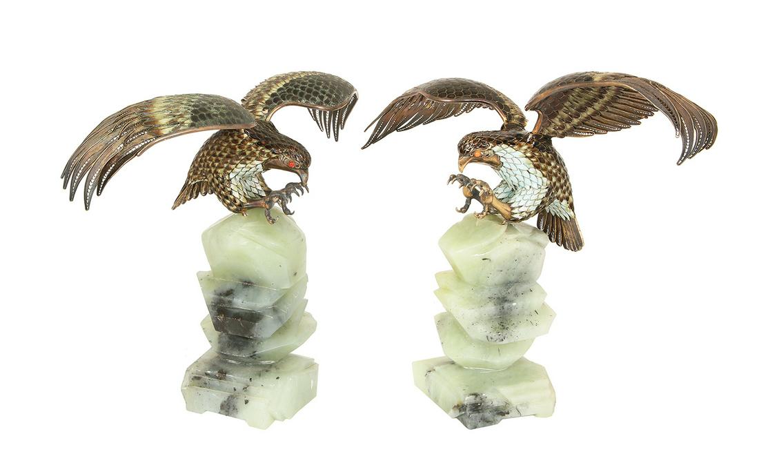 A PAIR OF SILVER AND ENAMEL EAGLES IN FLIGHT (1 of 1)