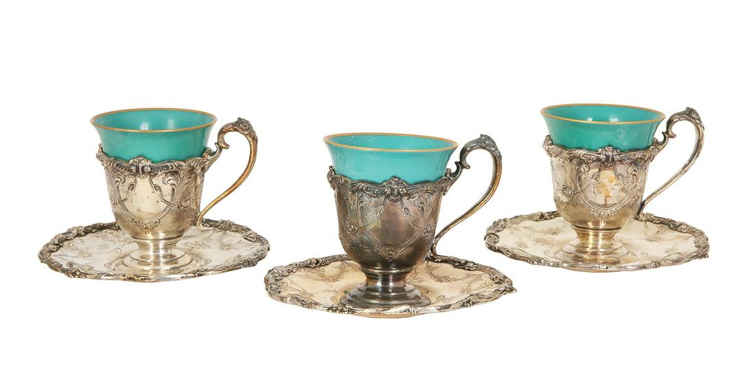 A SET OF 12 AMERICAN SILVER AND LENOX PORCELAIN ESPRESSO CUPS (1 of 1)