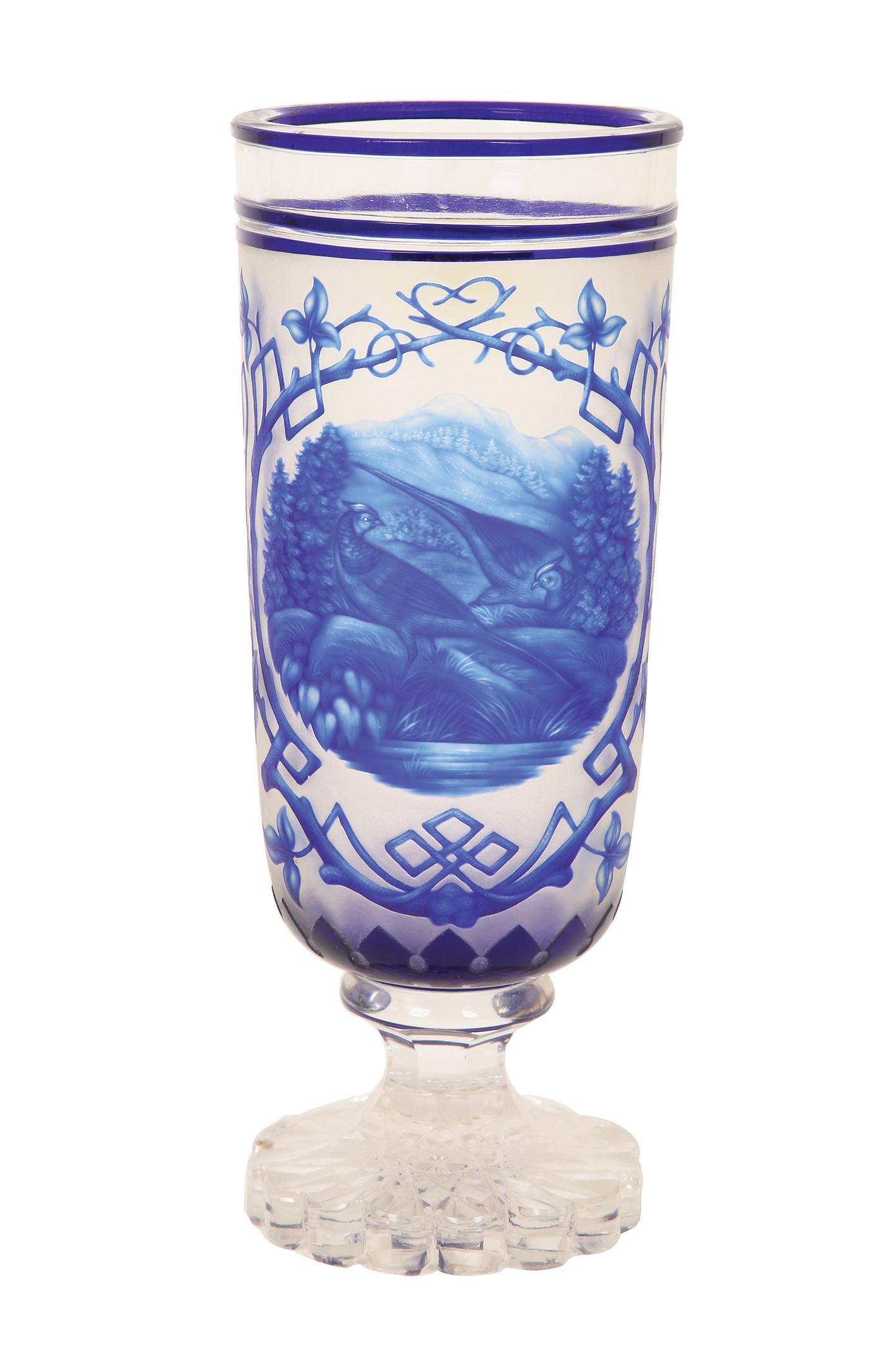A BOHEMIAN COBALT AND OPAQUE GLASS GOBLET: 20th century. 21 cm high