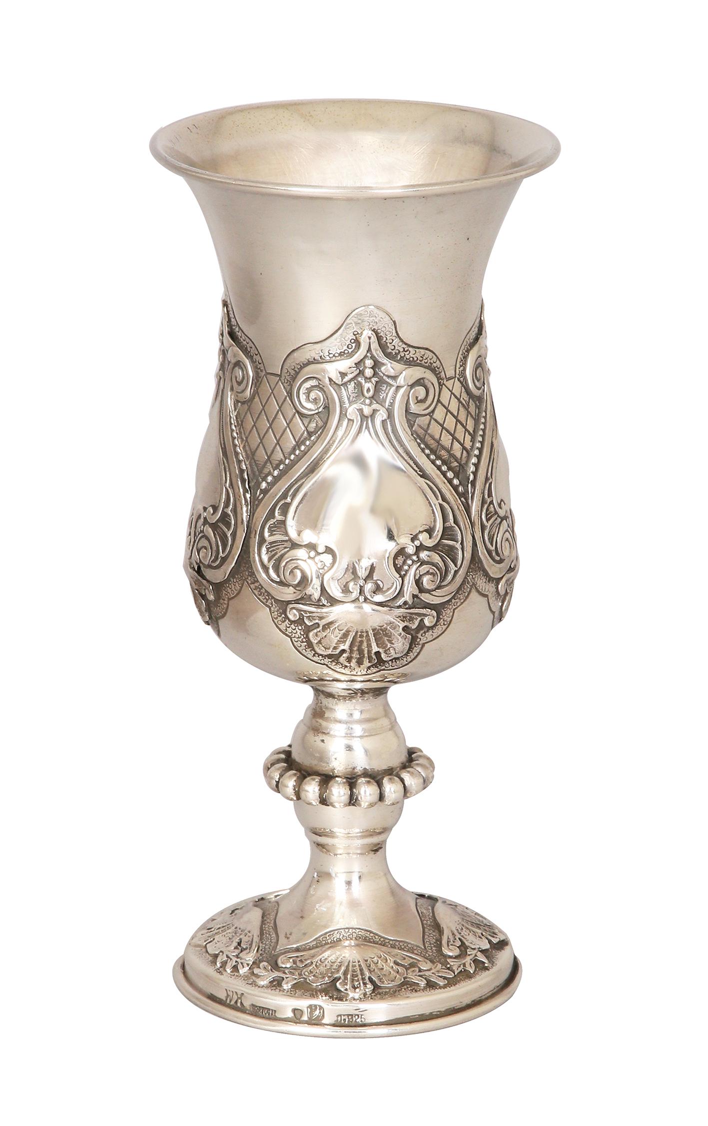 A STERLING SILVER KIDDUSH CUP: Portugal, 20th Century. Fully marked. 15 cm high.