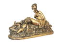 A LARGE GILT BRONZE SCULPTURE OF AMPHITRITE AND HER SON RIDING A DOLPHIN