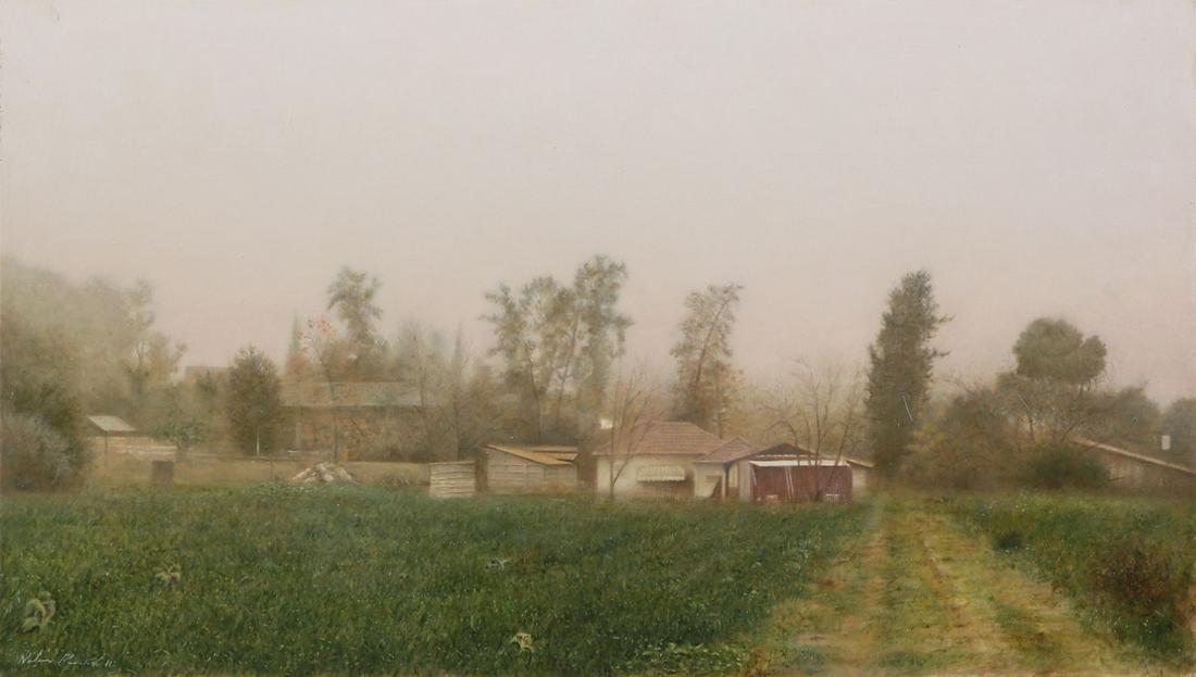 Natan Pernick: View of Kfar Mordechai,Oil on canvas, 38X67 cm.Signed.