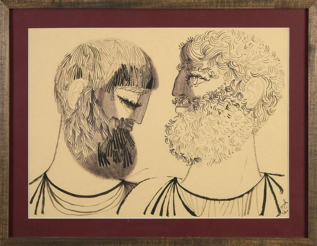 Shraga Weil: Jacob and Esau, 1956,Ink and marker on paper, 45X61 cm.Signed and dated.