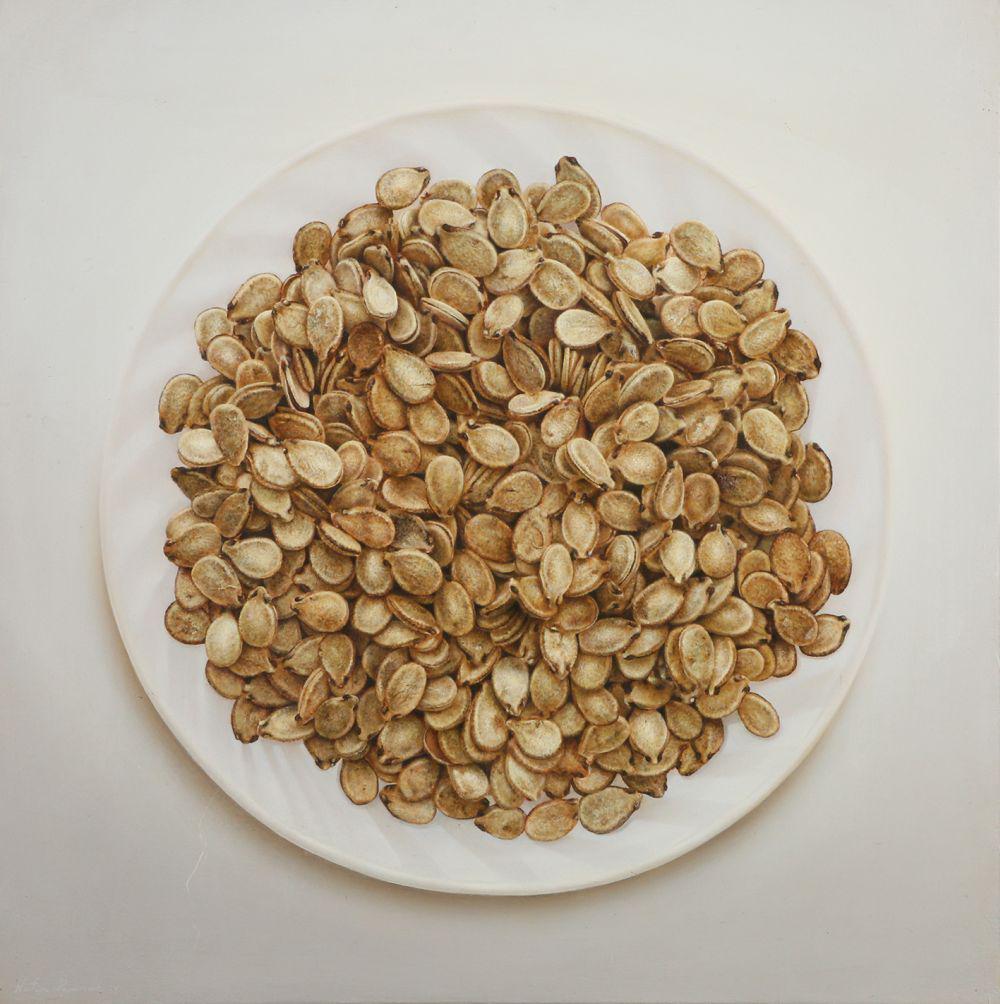 Natan Pernick: Watermelon Seeds, Oil on canvas, 55x55 cm. Signed.