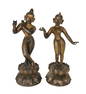 A PAIR OF BRONZE SCULPTURES OF KRISHNA AND RADHA