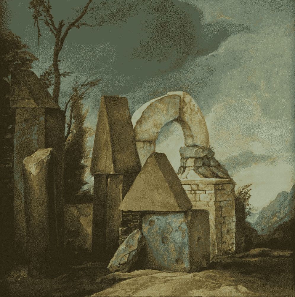 Samuel Bak: Stones, Oil on canvas, 24x24 cm. Signed.