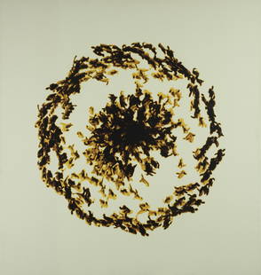 Michal Rovner: Flower, 2005, Pigment colors on canvas, 126x120 cm. Accompanied by a certificate of authenticity signed by the artist.