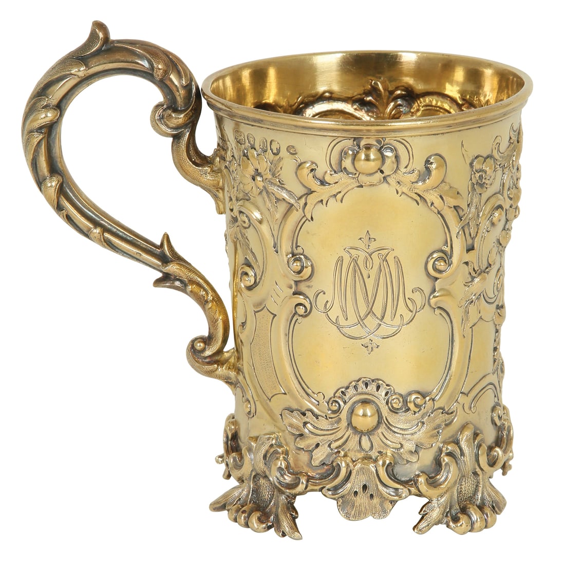 A VICTORIAN CHINOISERIE SILVER GILT CUP HOLDER (1 of 2)
