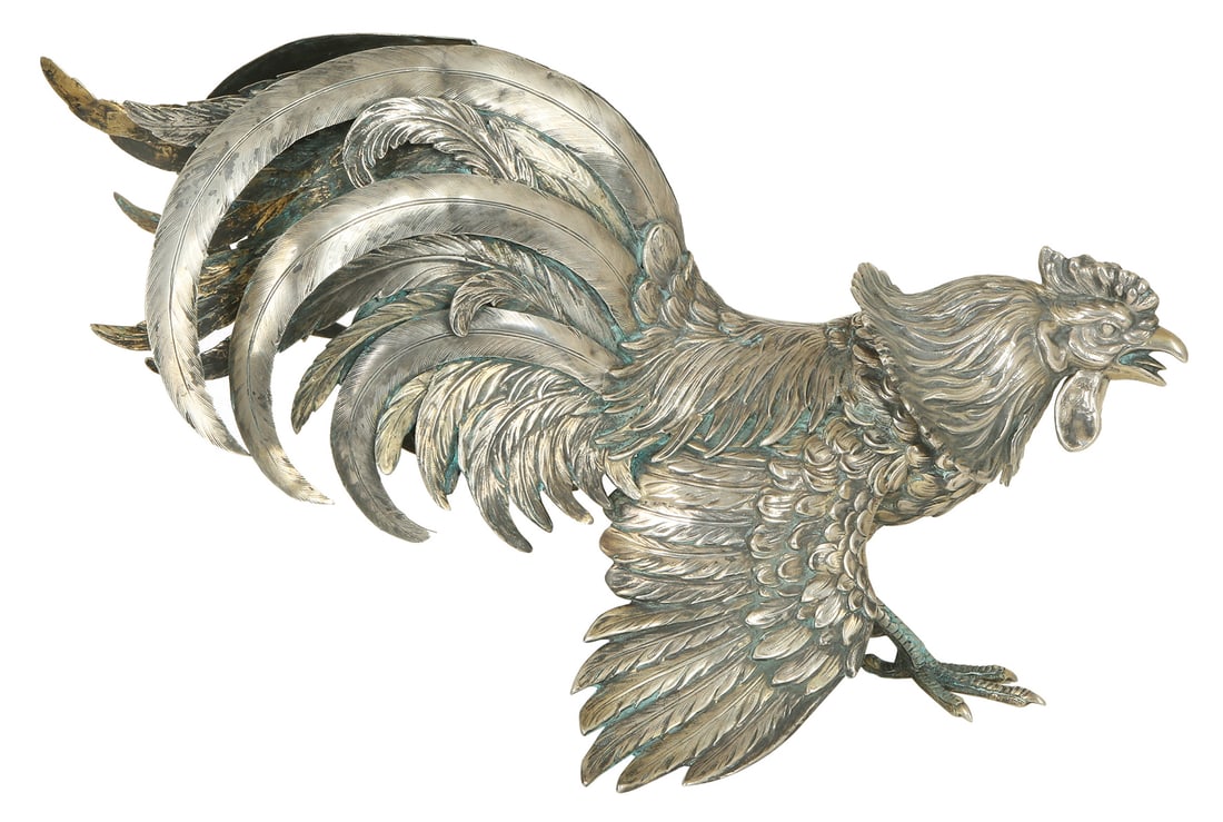 A SILVER PLATED SCULPTURE OF A ROOSTER (1 of 1)
