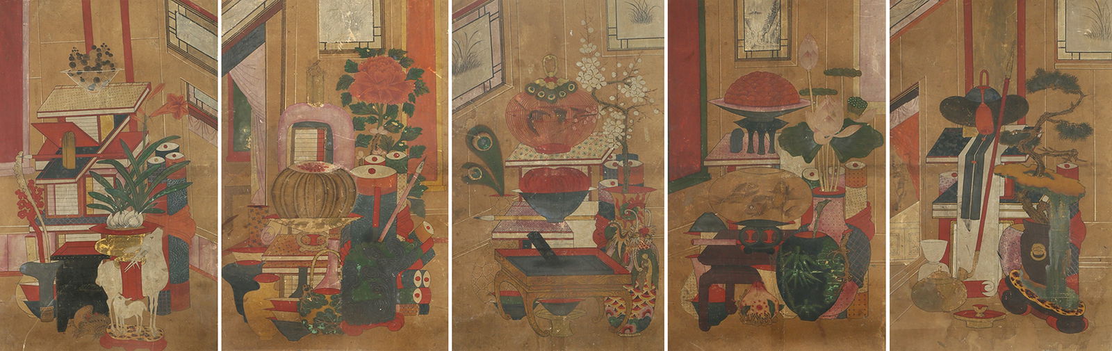 A FIVE PANEL 'CHAEKGEORI' INTERIOR PAINTING (1 of 1)