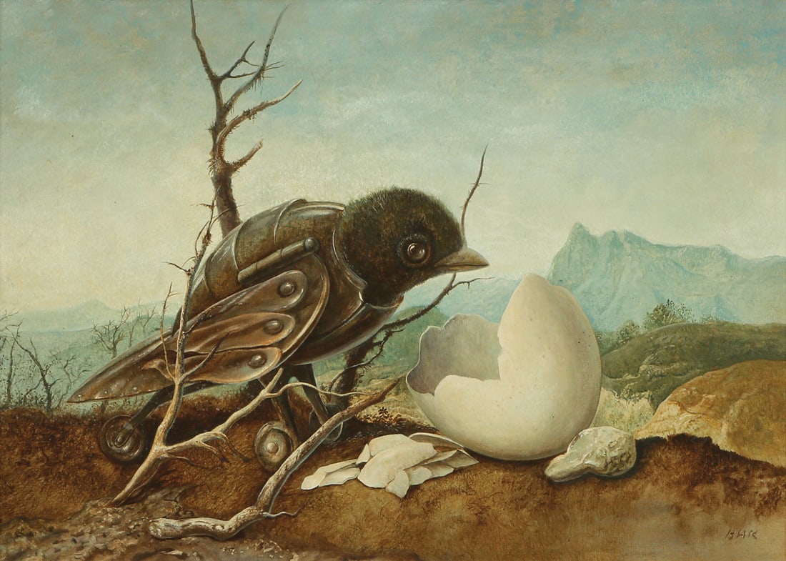 Samuel Bak: A Bird in the Desert, Oil on canvas laid down on cardboard, 38x53 cm. Signed.