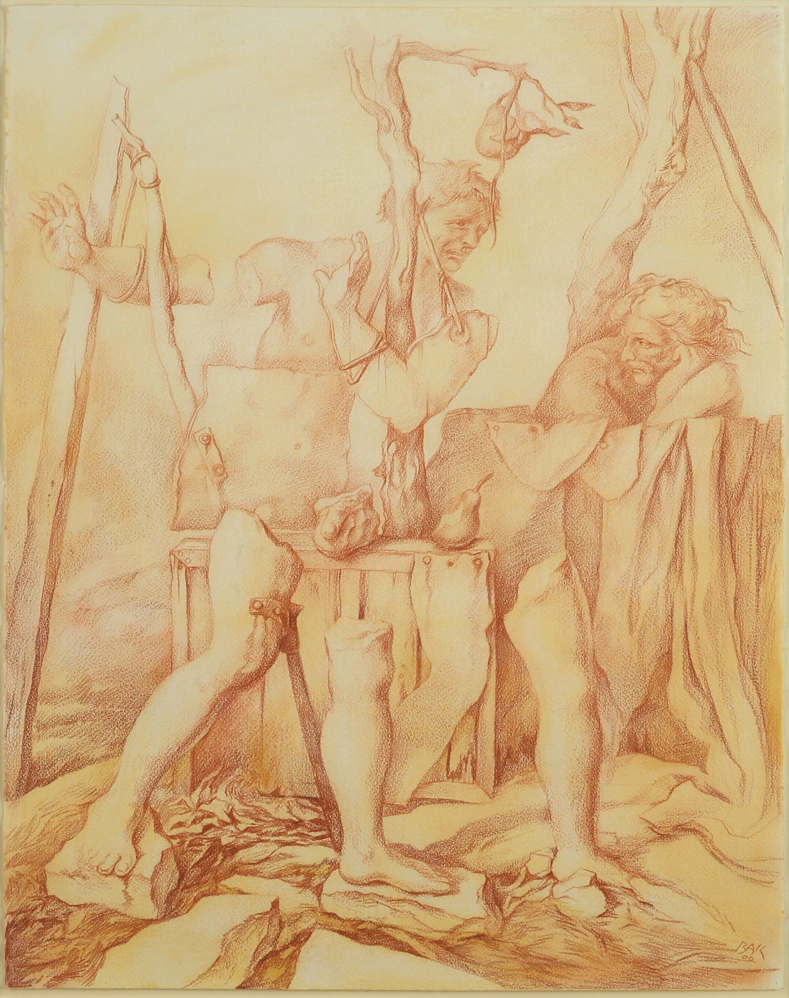 Samuel Bak: Banishment, 2000, Pastel on paper, 76x56 cm. Signed and dated.