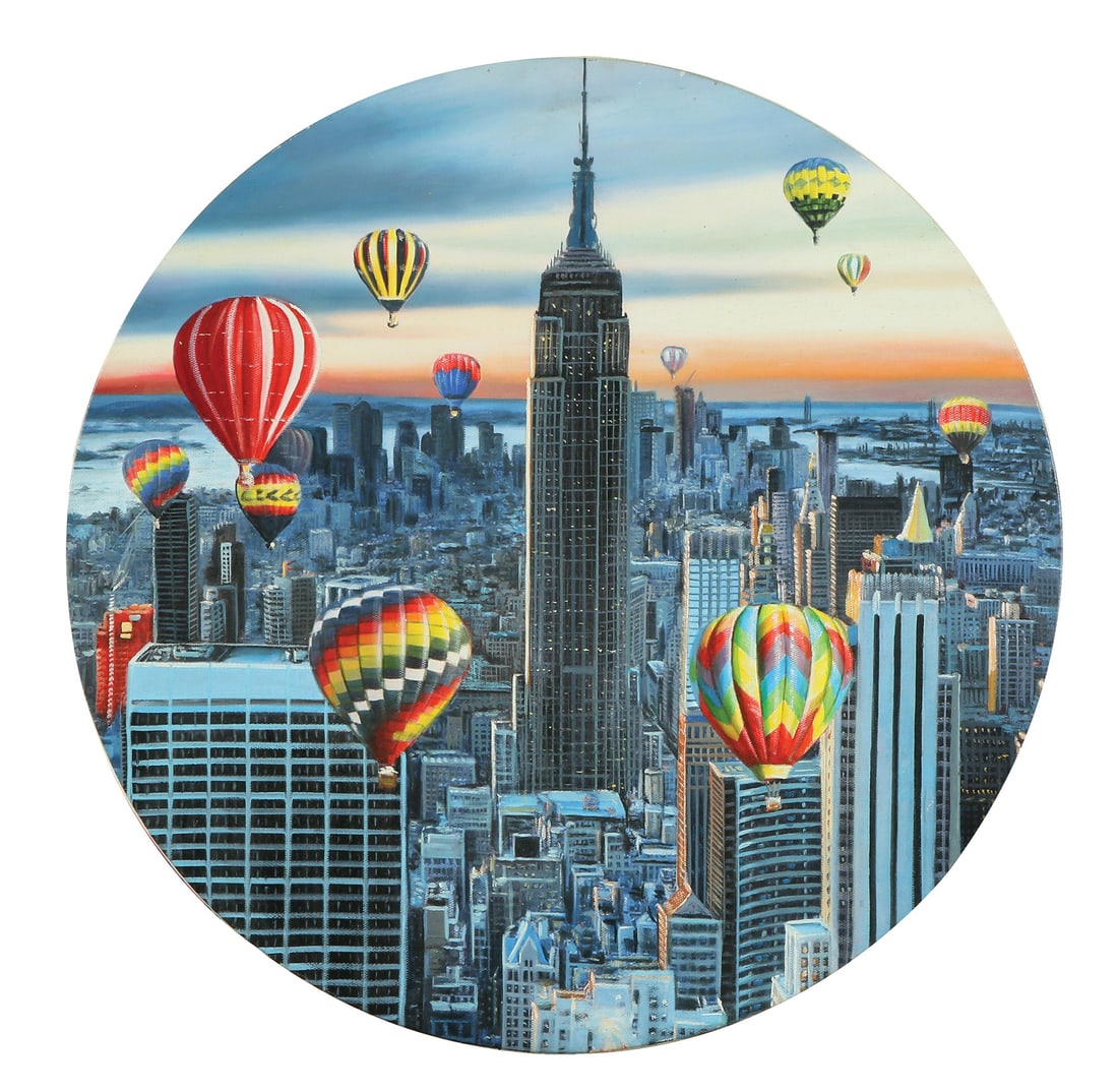 Shay Kun: New York, Oil on canvas, diameter 60 cm. Signed.