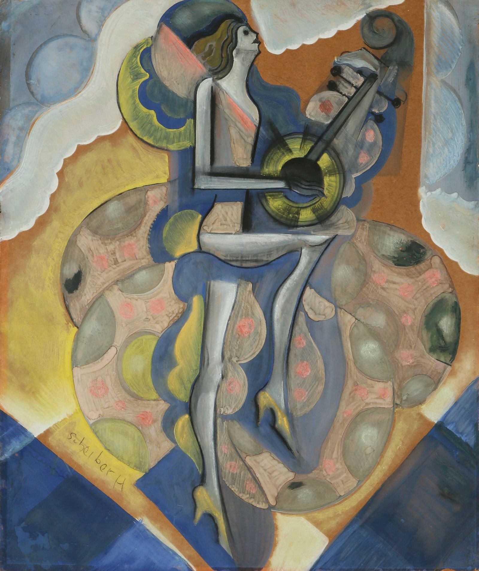 Hugo Scheiber: Musician, Gouache on paper, 68x54 cm. Signed.