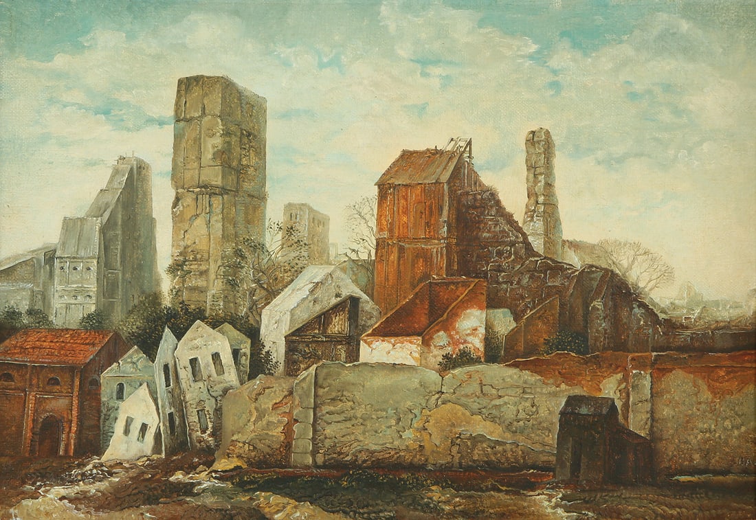 Samuel Bak b. 1933: Landscape, Oil on canvas, 24x35 cm. Signed.