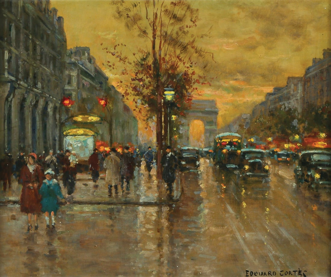 Attributed to Edouard Cortes 1882-1969: Champs-Elysees, Oil on canvas, 44x52 cm. Signed.