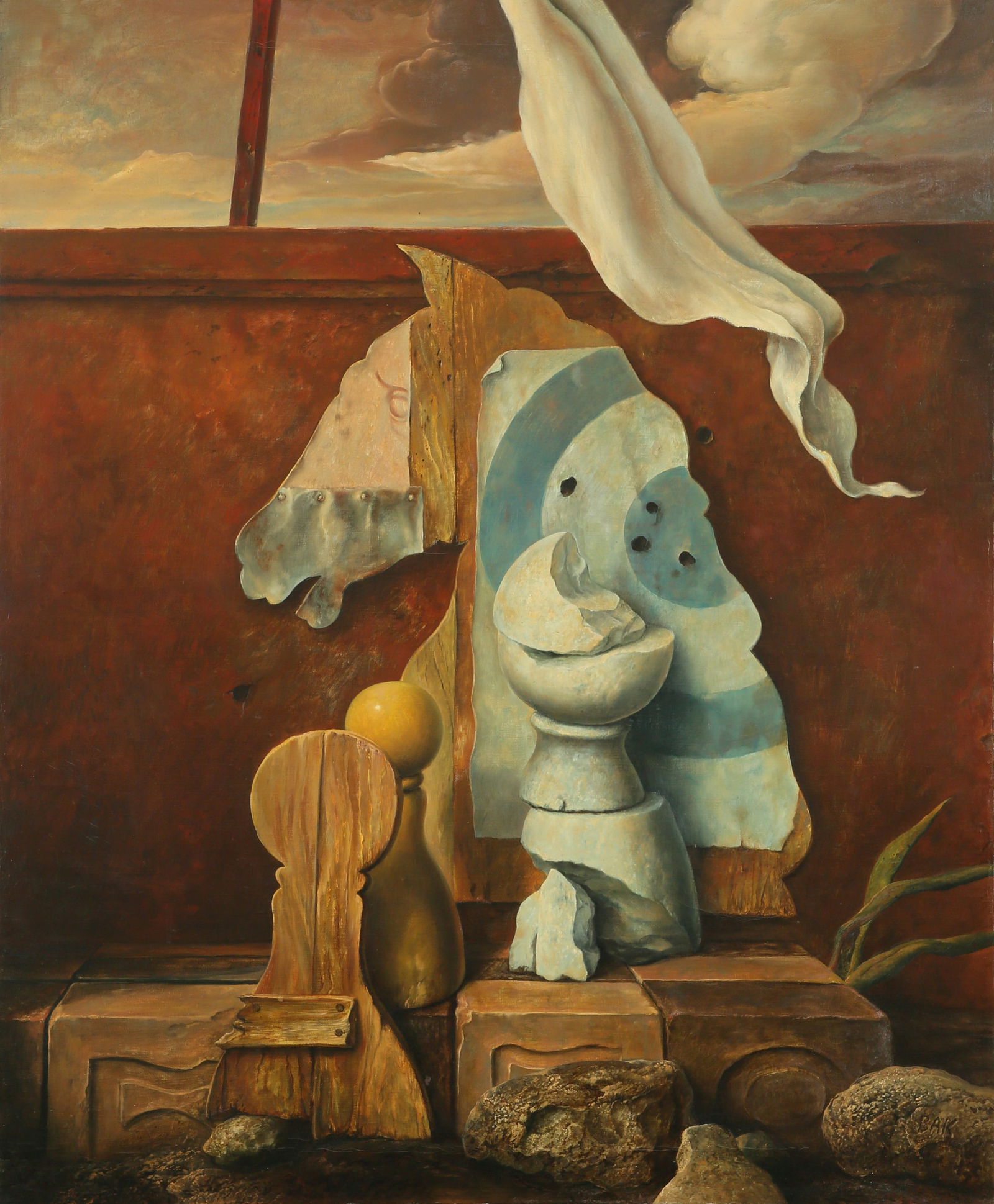 Samuel Bak: Chess, Oil on canvas, 100x81 cm. Signed. Appears in the artist's online Catalogues Raisonnés.