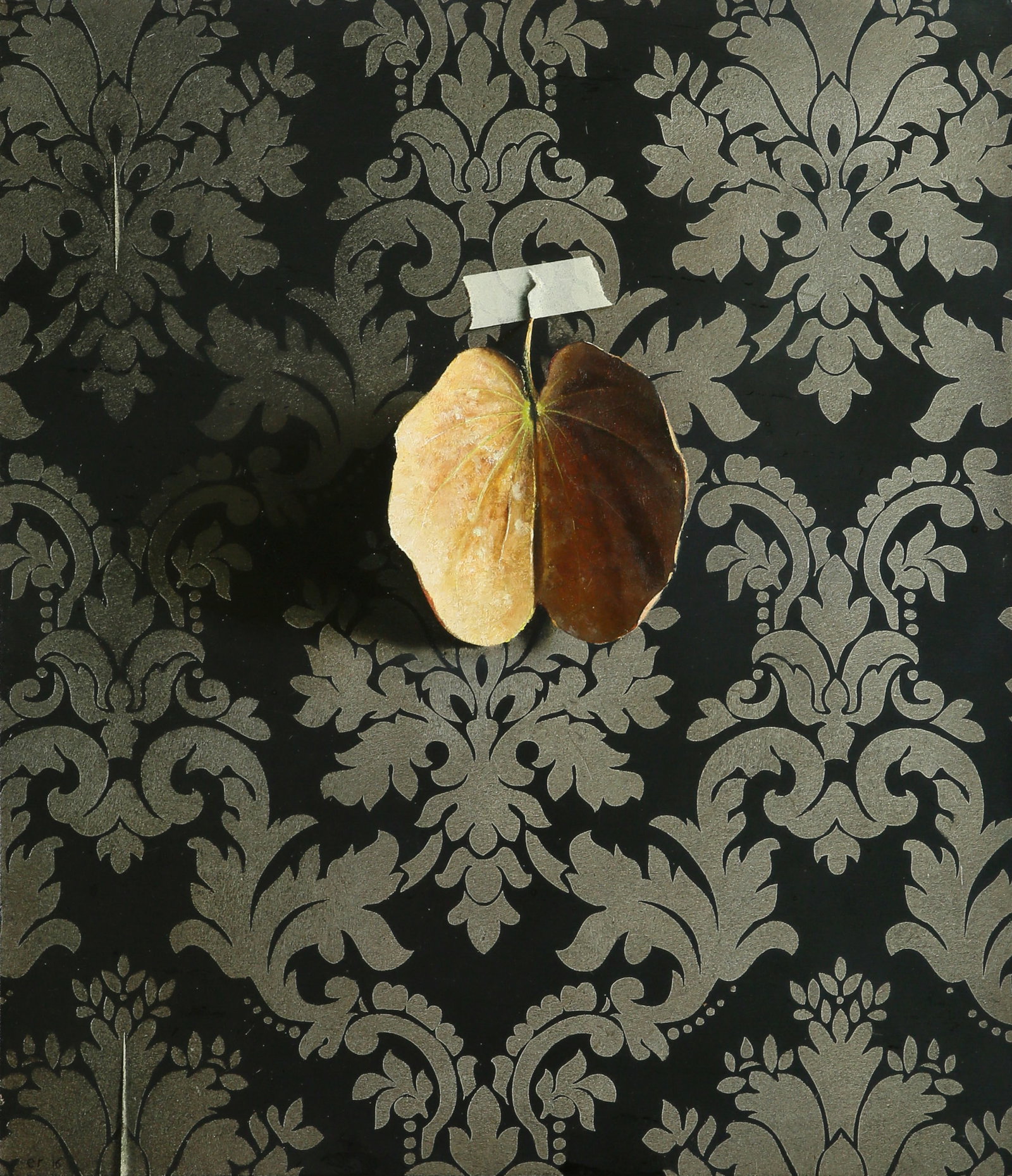 Eran Reshef: Leaf, 2016, Oil on wood, 45x38 cm. Signed, titled, and dated on the reverse.