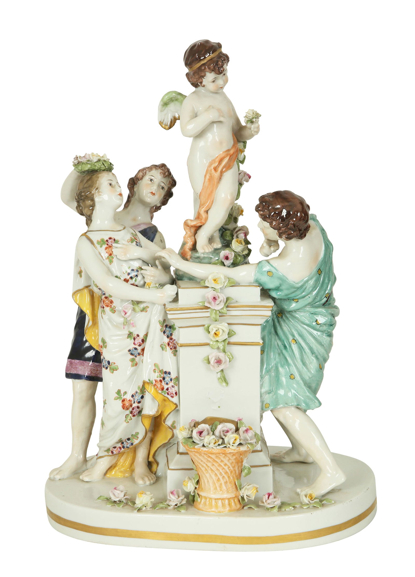 CAPODIMONTE. ITALIAN PORCELAIN FIGURINE - MYTHOLOGICAL SCULPTURAL GROUP: First third of the 20th century. Signed. Height: 30 cm. Small imperfections.