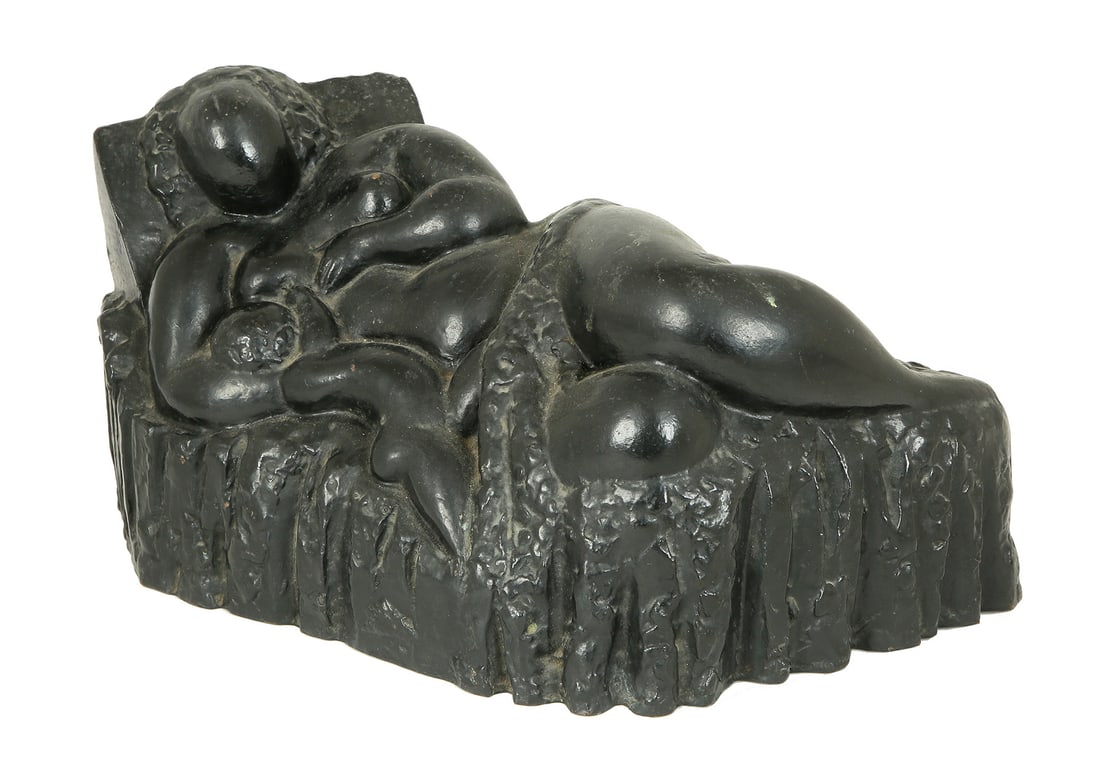 Chana Orloff: Chana Orloff (1888 – 1968) Mother and Son, 1923, Bronze, height: 18 cm. width: 35 cm. Signed and dated. Stamped with foundry mark Susse Fondeur, Paris. Provenance: Haim and Chava Gamzo Collection. T