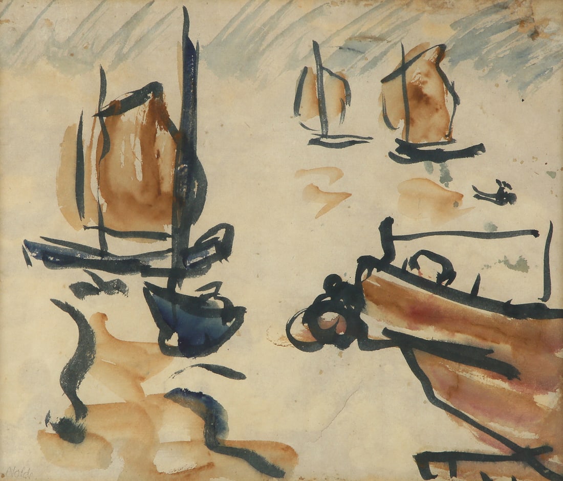 Emil Nolde: Seascape, Watercolor on paper, 28x32 cm. Signed.