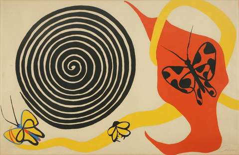 Alexander Calder: Butterflies and Spirals, 1975, Lithograph, 64x98 cm. Signed and numbered 35/125.