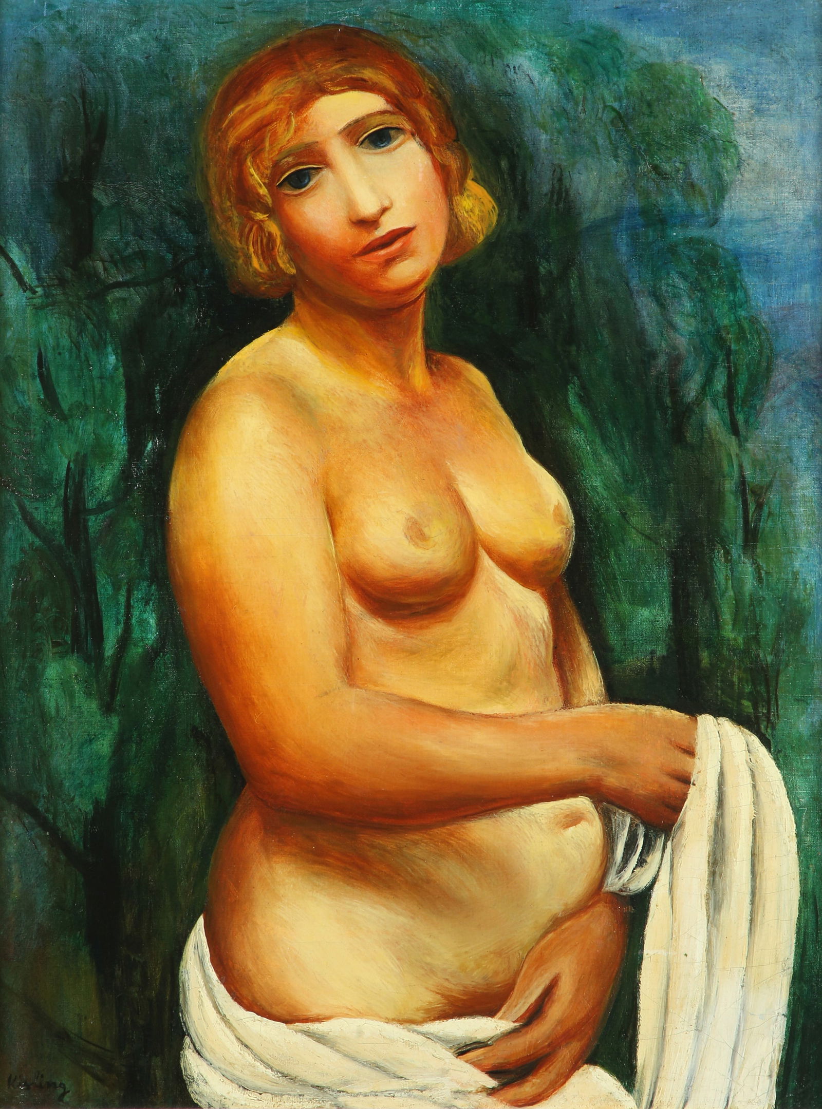 Moise Kisling 1891 – 1953: Nude with White Fabric, oil on canvas, 73x50 cm. signed.