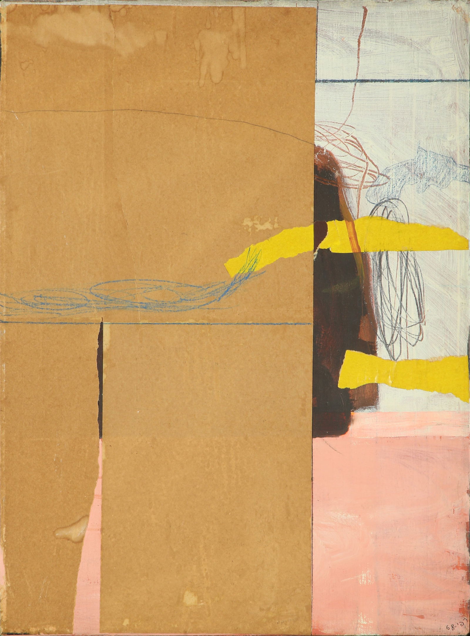 Raffi Lavie 1937 – 2007: Untitled, 1968, Mixed media and collage on canvas, 66x47 cm. Signed and dated.