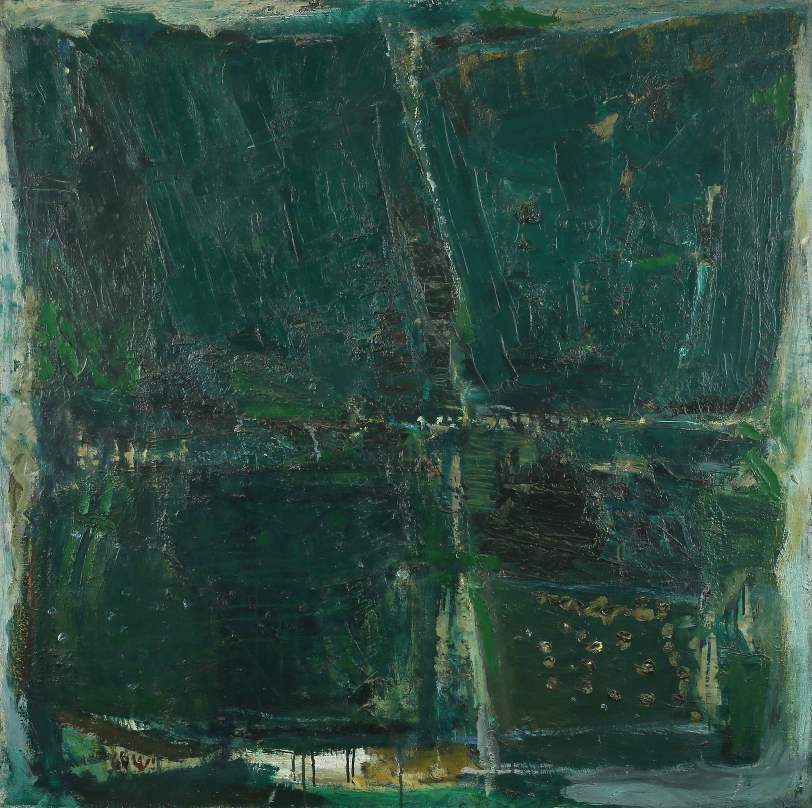 Yehezkel Streichman 1906 – 1993: The Yarkon, 1966, Oil on canvas, 100x100 cm. Signed and dated. Signed and dated on the reverse. Literature: Yehezkel Streichman, Yona Fisher, The Israeli Phoenix and the Estate of Yehezkel