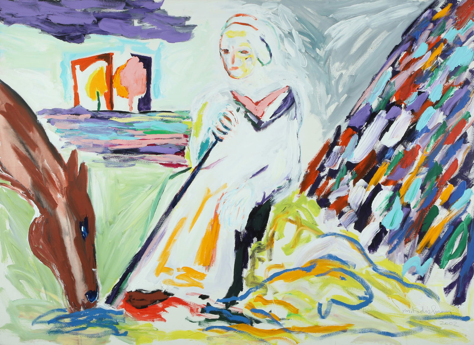 Menashe Kadishman 1932 – 2015: Shepherd, Oil on canvas, 144x205 cm. Signed. The authenticity of the painting was confirmed by the Menashe Kadishman Estate.