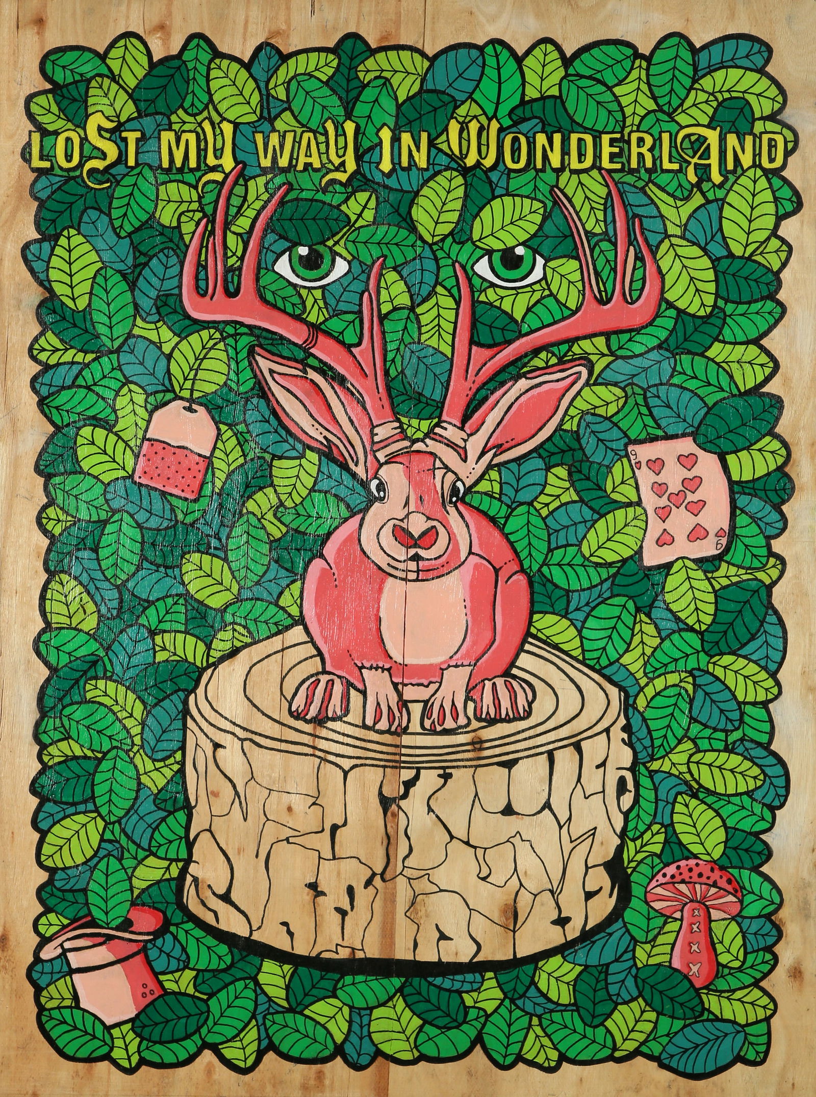 Jonathan Blieden b. 1969: Lost my Way in Wonderland, Oil on wood, 100x75 cm. Signed on the reverse.