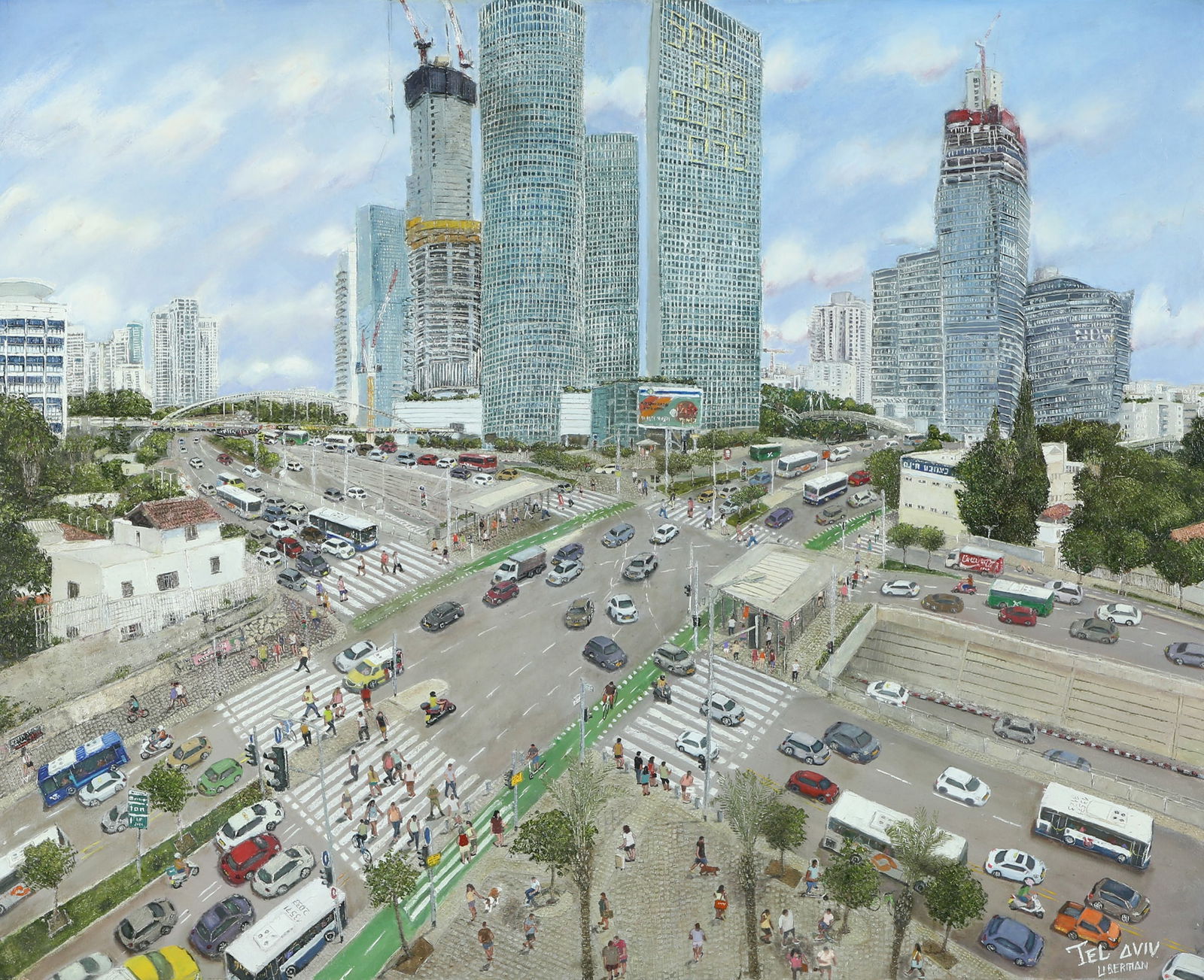Elena Lieberman b. 1971: Kaplan Junction, Oil on canvas, 100x125 cm. Signed.