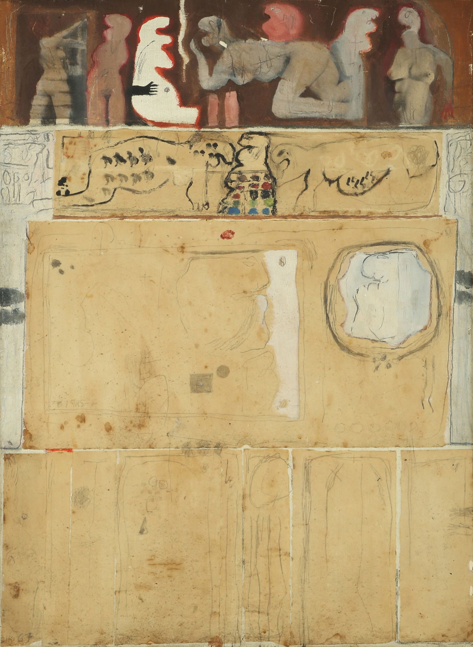 Yair Garbuz b. 1945: Untitled, 1967, Oil, collage and mixed media on canvas, 60x41 cm, Signed and dated.Yair Garbuz Exhibition, Mishkan Museum of Art , Ein Harod,