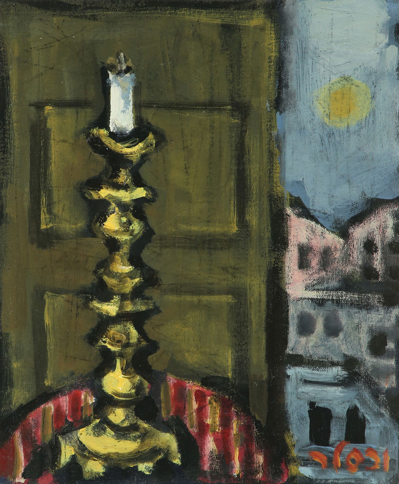 Jacob Wexler 1912 - 1995: Candlestick by the Window, oil on canvas, 41x33 cm, signed.