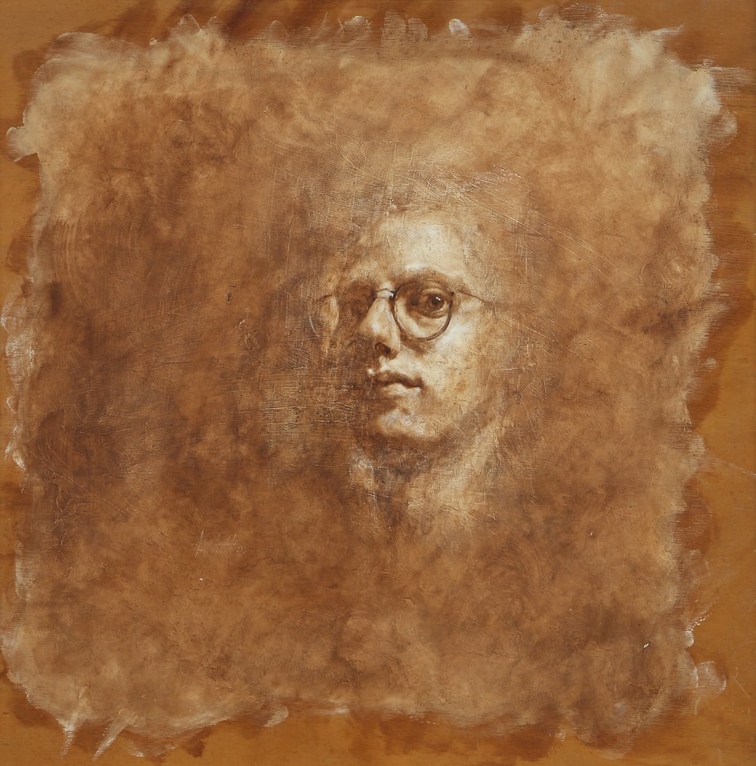 Amnon David Ar b. 1973: Self-portrait, Oil on plywood, 47x45 cm. Unsigned,