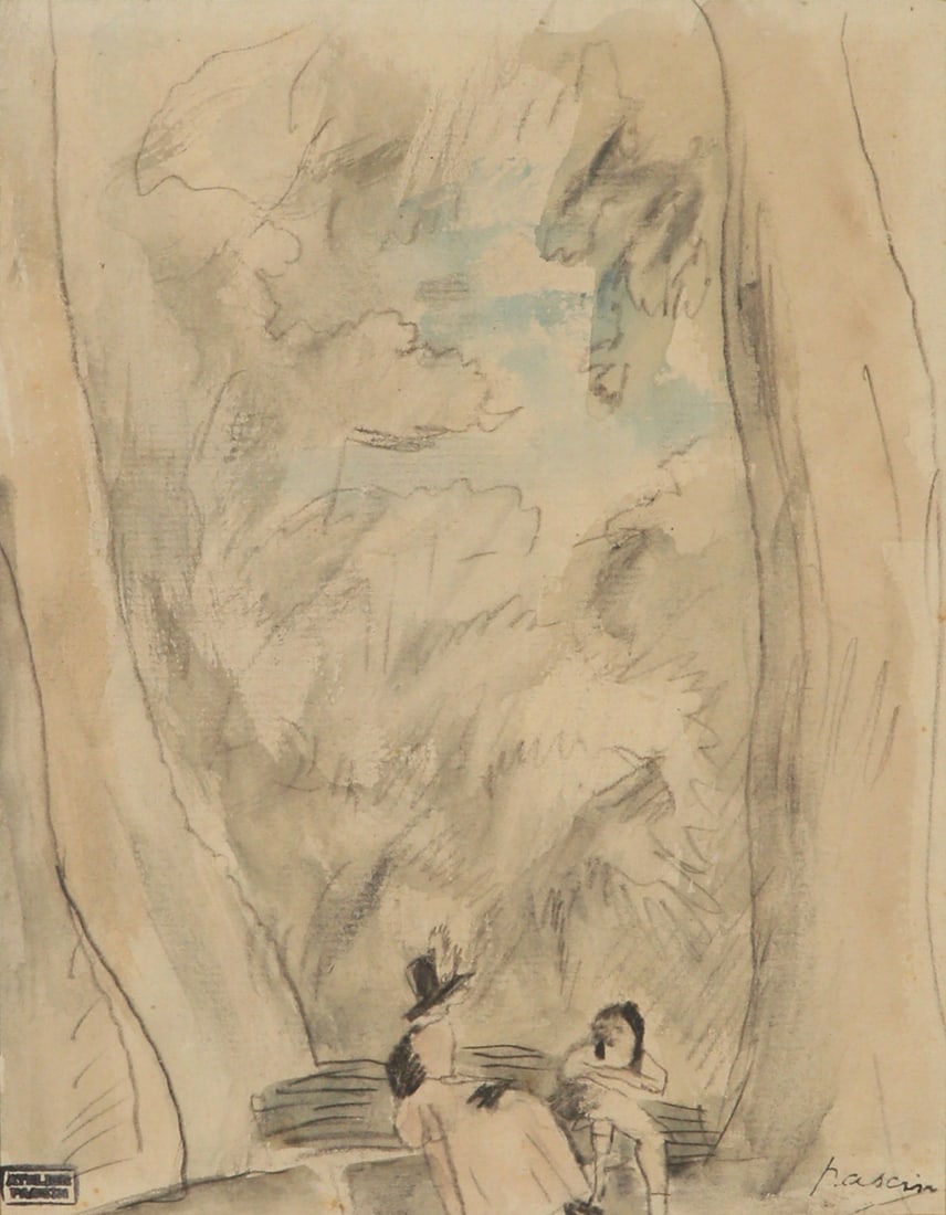 Jules Pascin 1885 - 1930: Central Park, New York, Watercolor on paper, 41x30 cm. Signed + signed with the estate stamp.