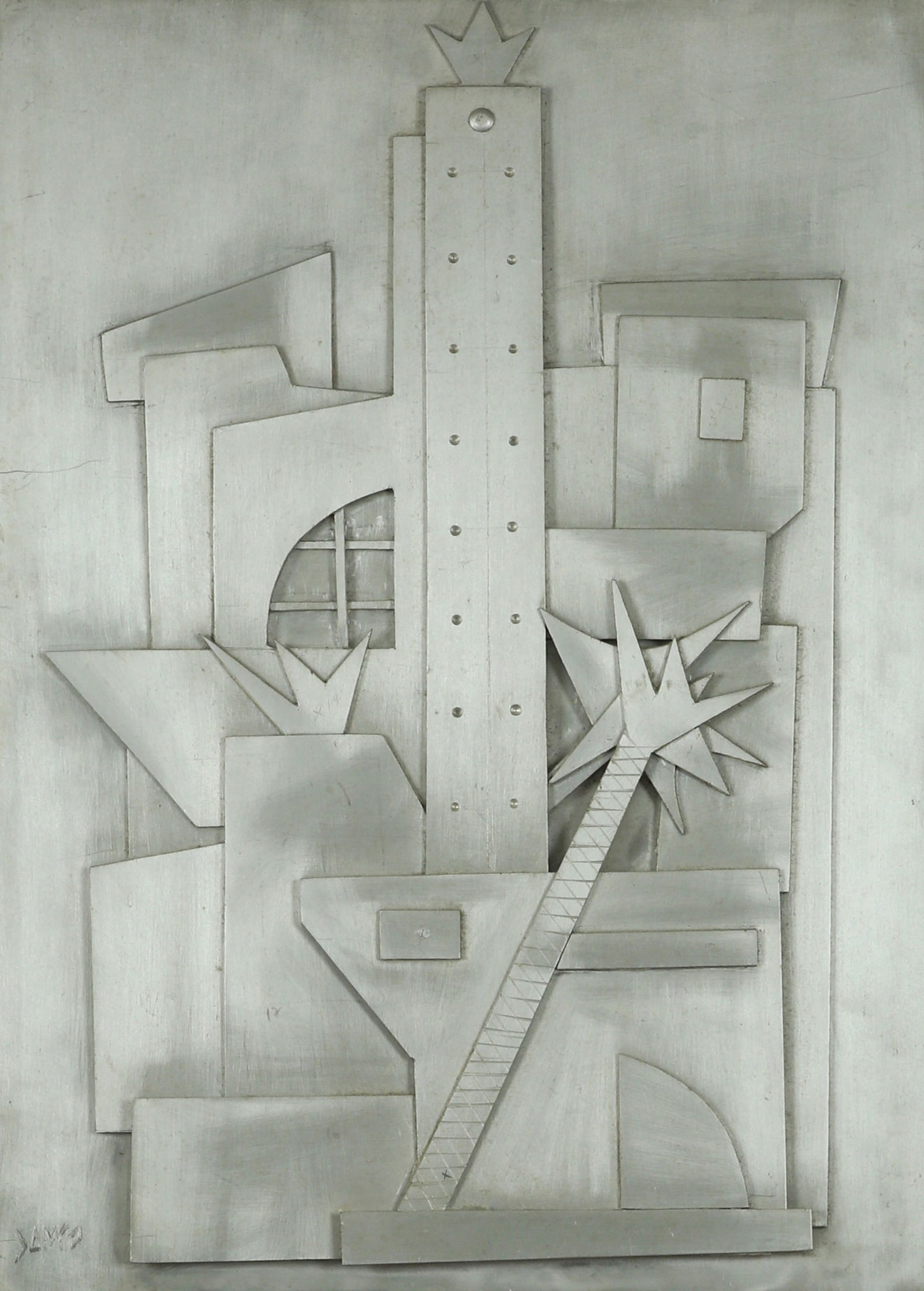 Marcel Janco 1895 - 1984: Geometric collage, Aluminum panels, 50x35 cm. Signed.