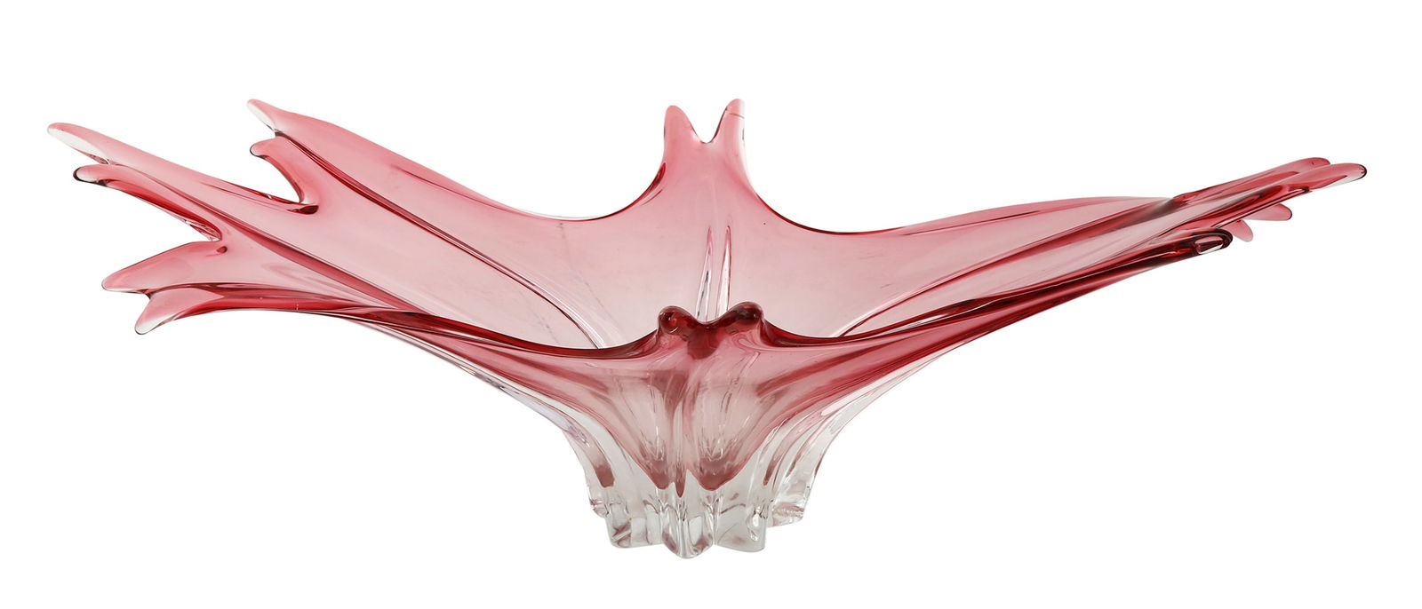 MURANO. LARGE ITALIAN CRYSTAL CENTERPIECE: Made of Cranberry Glass in the form of a giant splash. Massive. Width: 73.5 cm.