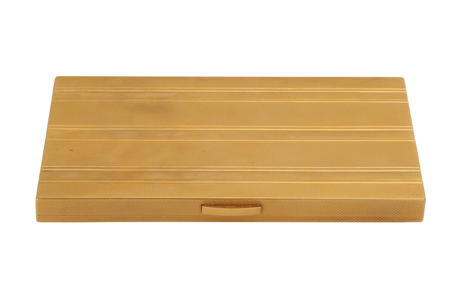 18K GOLD CIGARETTE CASE: Rectangular, decorated with gouache work, dimensions approx. 13x8 cm. 1930s-40s. Weight approx. 184 grams.