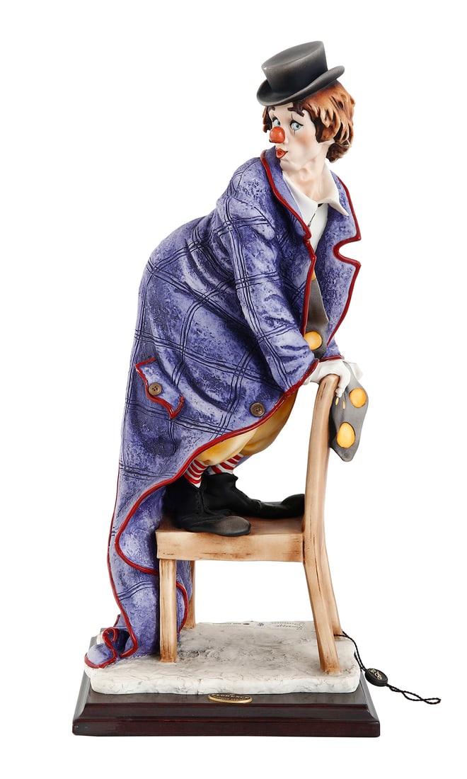 GIUSEPPE ARMANI. Giuseppe Armani (1935-2006). 'CLOWN AND CHAIR' - ITALIAN BISQUE FIGURINE (1 of 4)