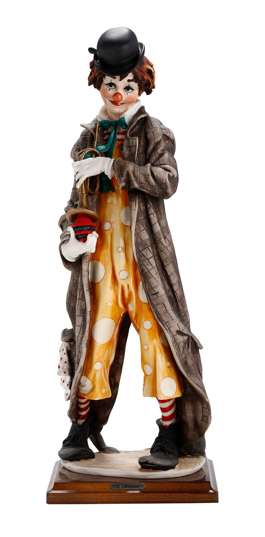 GIUSEPPE ARMANI (1935-2006) - 'CLOWN WITH TRUMPET' ITALIAN BISQUE FIGURINE (1 of 4)