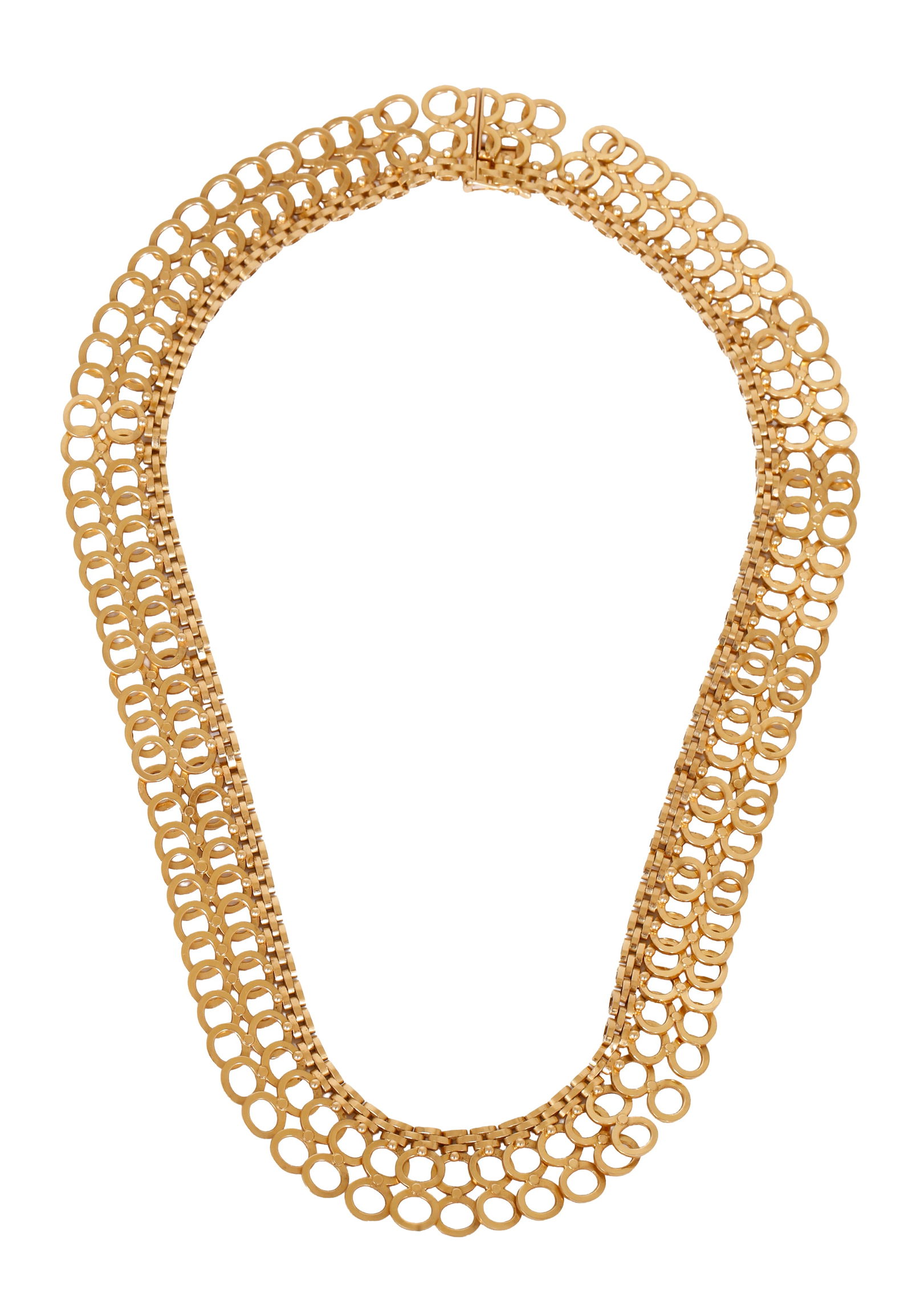 18K GOLD RETRO COLLAR: Composed of round double and interlocking links. Length approx. 19 cm. Weight approx. 36.5 grams