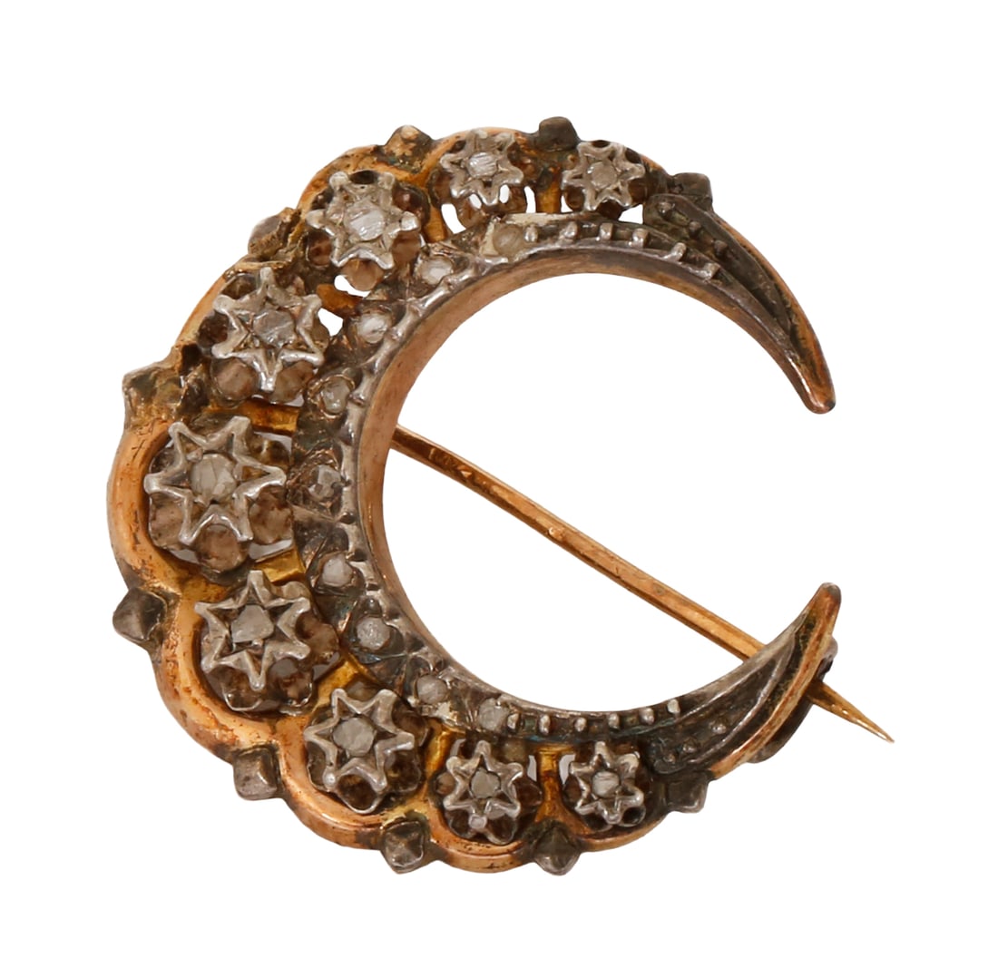 18K GOLD AND SILVER ANTIQUE BROOCH (1 of 2)
