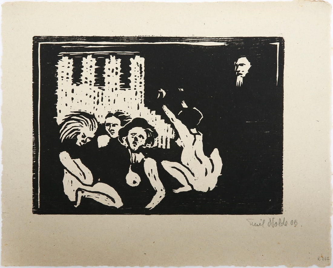 EMIL NOLDE (1867-1956) - PRISONERS, ETCHING: Germany, 1906. Signed and dated in pencil. unframed. Dimensions: 16 × 22.5 cm. Source: The collection of Salman Schocken (1877-1959), the founder of Schocken Publishing and a cultural patron who supp