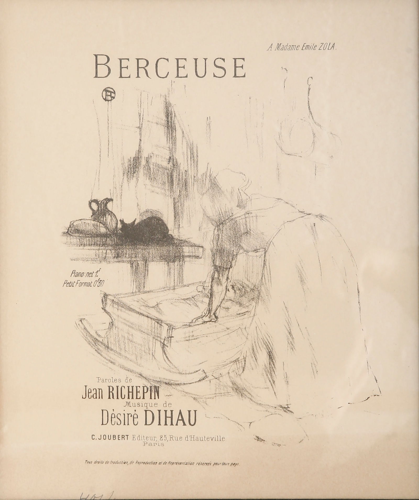 HENRI DE TOULOUSE-LAUTREC – BERCEUSE: Paris, 1978. Lithograph from the series Melodies De Desire Dihau, c. 1895. Pencil-numbered. Dimensions: 32 × 27 cm. Certificate of authenticity – ATELIER GALLERY.