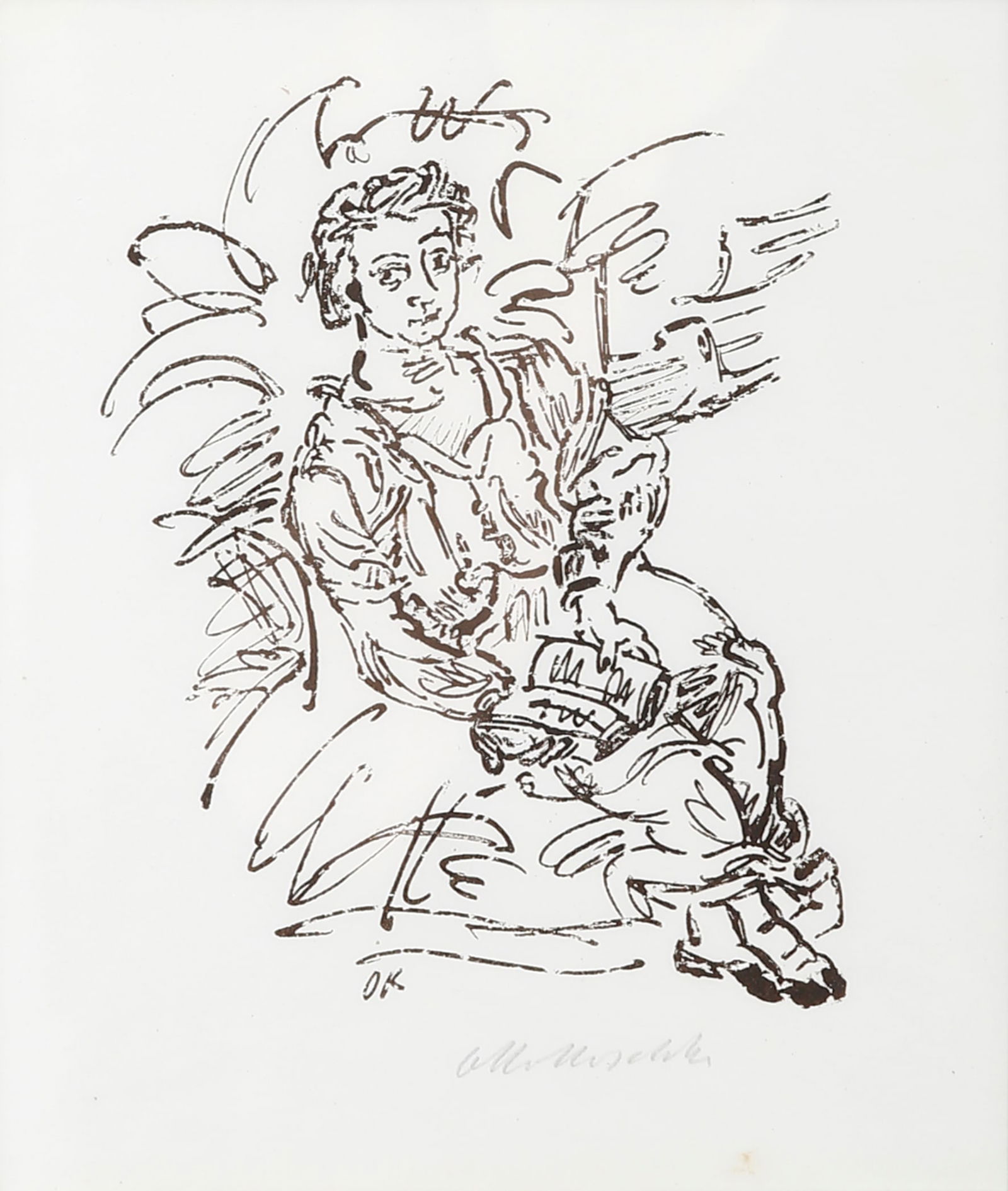 OSKAR KOKOSCHKA (1886-1980) - ANGEL BOY: Lithograph. Signed in pencil. Dimensions: 22.5 × 17.5 cm. Source: The collection of Salman Schocken (1877-1959), the founder of Schocken Publishing and a cultural patron who supported Shmuel Yosef Ag