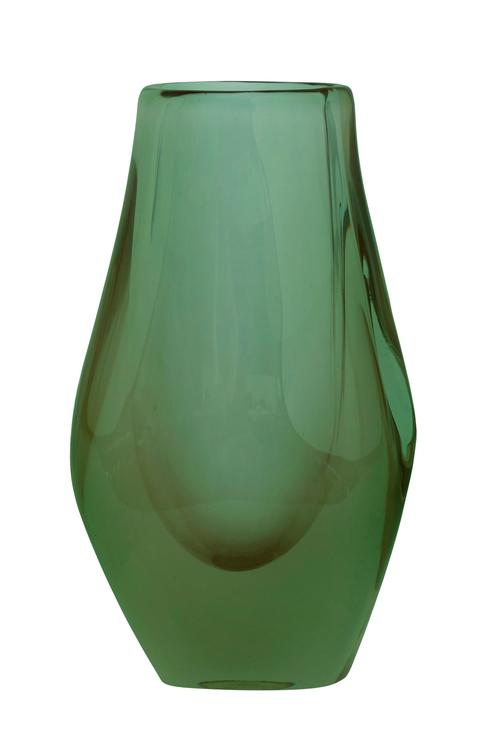MURANO. ITALIAN GLASS VASE: 20th century. Alternating shades of green/amber/pink. Massive Height: 30 cm.