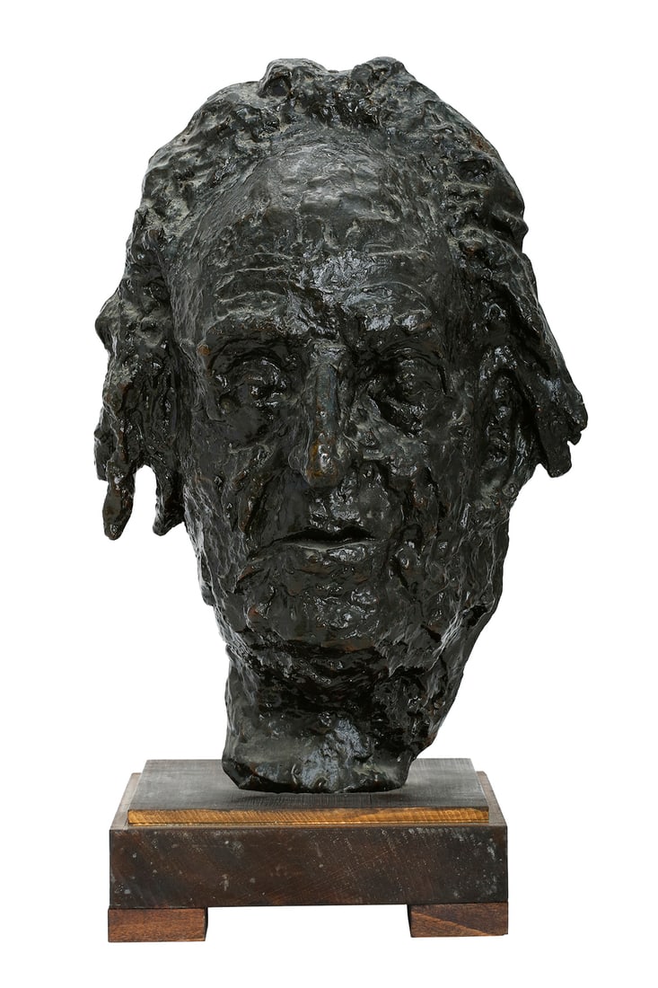 UNIDENTIFIED ARTIST – HEAD: Bronze sculpture. Cold painting. Mounted on wooden base. Total height: 54 cm.