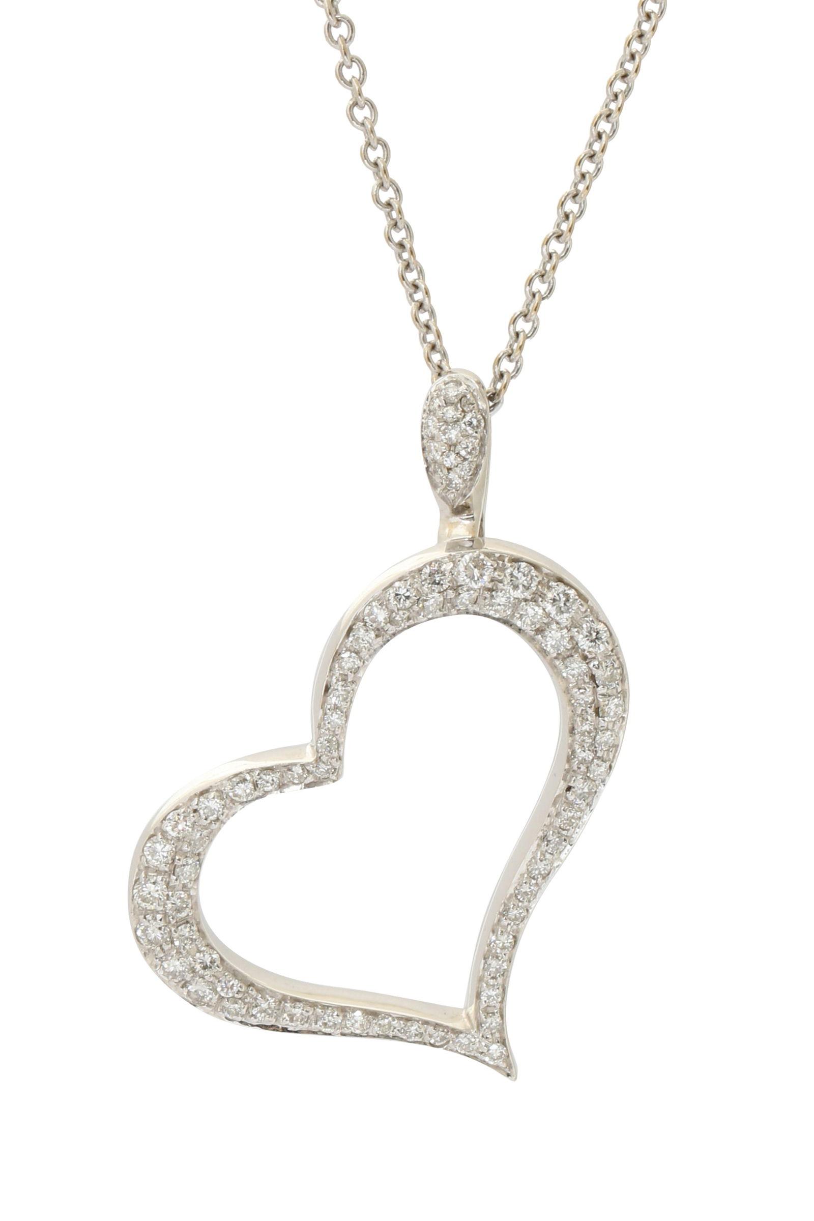 PIAGET 18K WHITE GOLD PENDANT: Heart design. Set with diamonds. Including original 18K white Gold chain. Length approx. 40 cm. Weight approx. 12 grams.